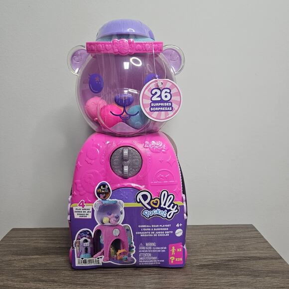 Mattel Polly Pocket Gumball Bear Playset 2 Micro Dolls 26 Accessories NWT - Picture 1 of 8